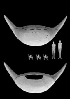 Image of a lifting-body-based spacecraft design by DeimosSaturn, including size scales of crew.