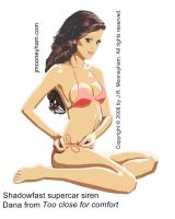 Thumbnail of the ravishing brown-haired, brown-eyed beauty Dana Connor in a bikini from the Shadowfast supercar story Too close for comfort