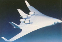 Image of a future large capacity wide body or lifting body type commercial passenger plane