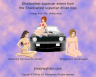 Thumbnail of top free desktop wallpaper online Shadowfast supercar and Bridget, Dana, and Lindsay sirens (three hot women in bikini swimsuits)