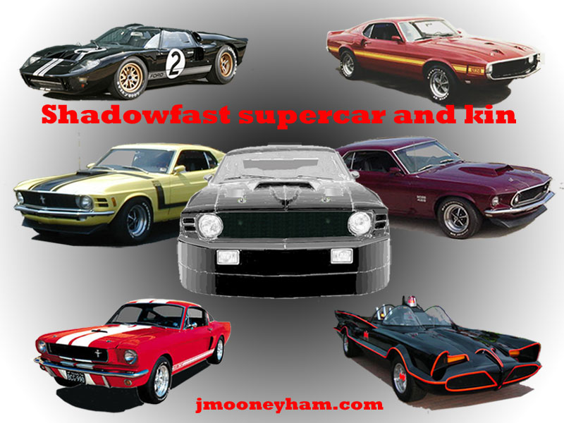 Free 800x600 jpeg desktop wallpaper (Poster of Shadowfast supercar, Batmobile, GT-40, Shelby and Boss Mustangs)